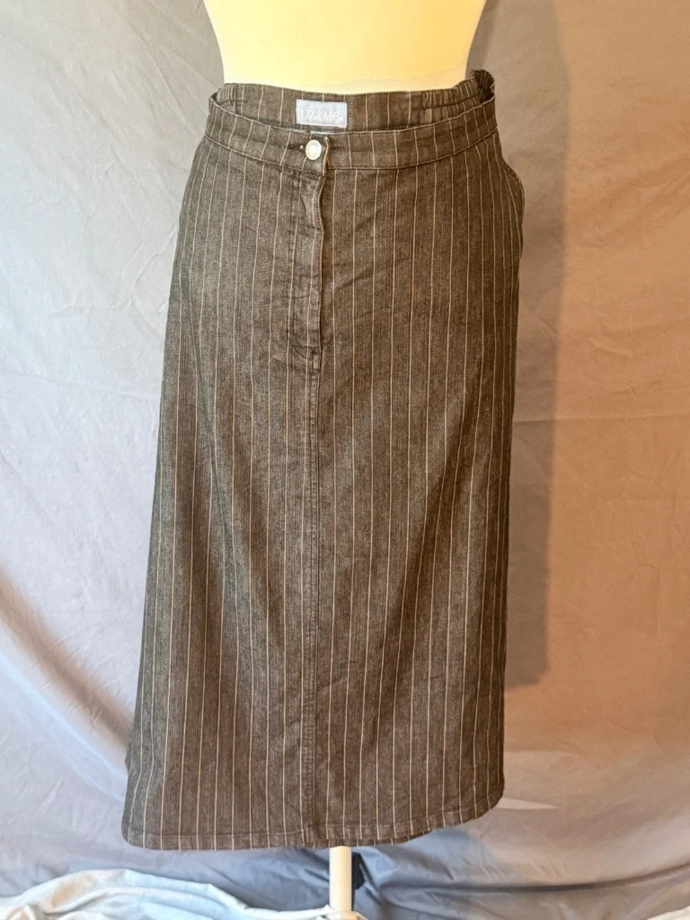 Liz & Me 2pc Skirt Set 20W Gray Denim Pinstripe Button Front Jacket Midi Skirt